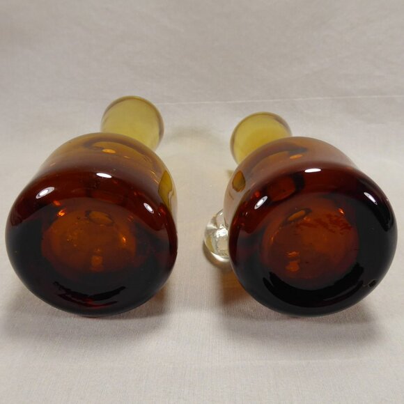 2 Vintage MCM Hand-Blown Amber Glass Miniature Pitchers Cruets Bud Vase Vases - Picture 6 of 8